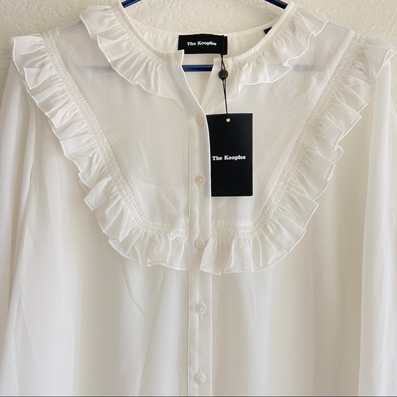 SOLD The Kooples Ruffled Collar Blouse White Large - Picture 7 of 12